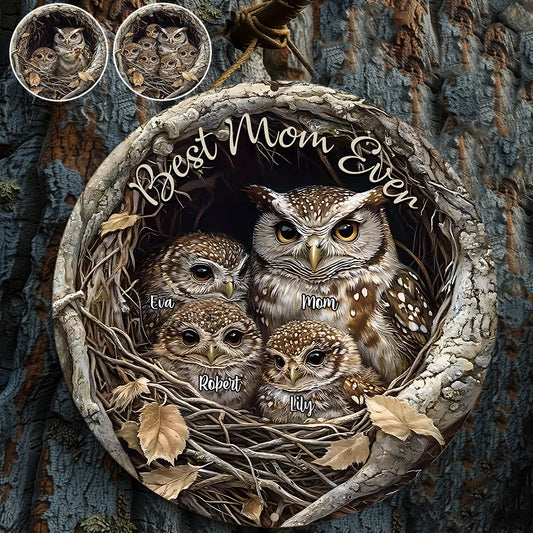 Best Owl Mom Ever - Personalized Mother Round Wood Sign