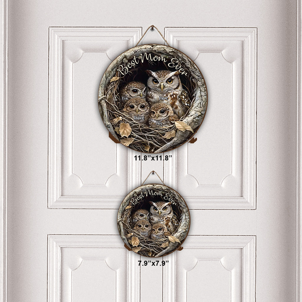 Beste Eulenmama aller Zeiten - Personalisiertes rundes Holzschild für Mutter