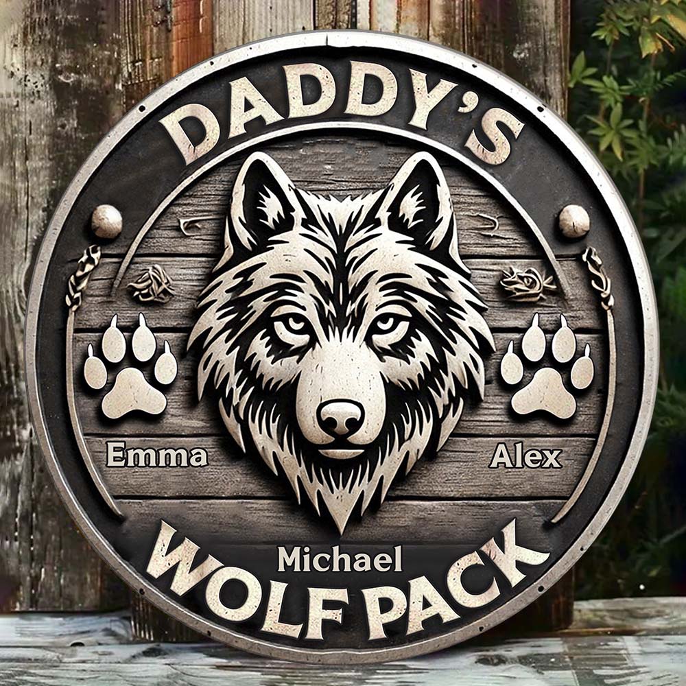 Wolf Pack Gift For Dad, Grandpa, Uncle,... - Personalized Wolf Cut Metal Sign