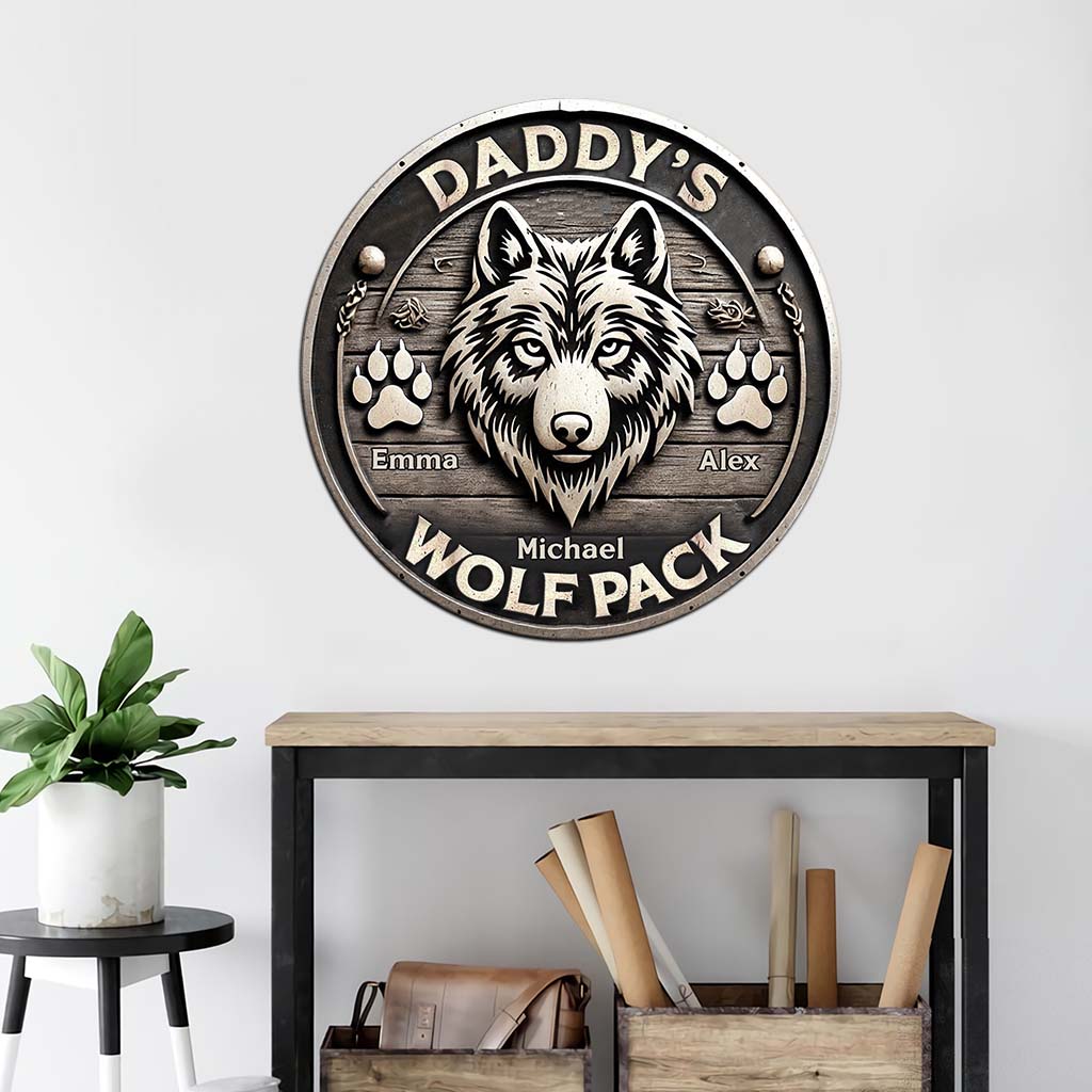 Wolf Pack Gift For Dad, Grandpa, Uncle,... - Personalized Wolf Cut Metal Sign