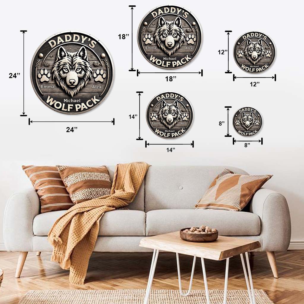 Wolf Pack Gift For Dad, Grandpa, Uncle,... - Personalized Wolf Cut Metal Sign