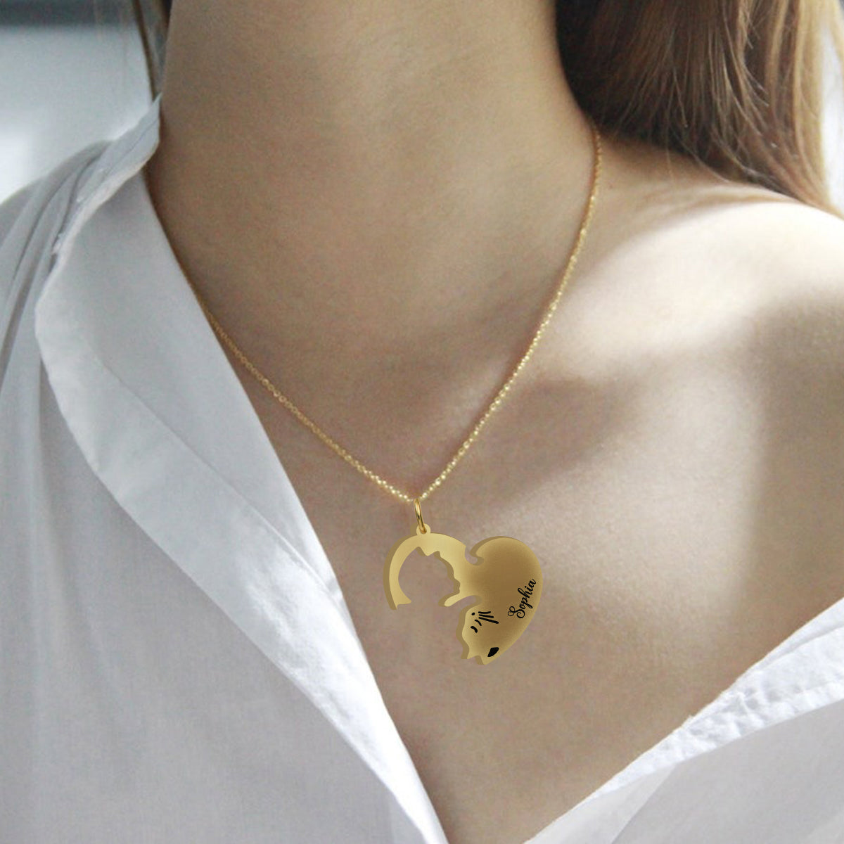 Love Cats - Personalized Cat Matching Pendant Necklace