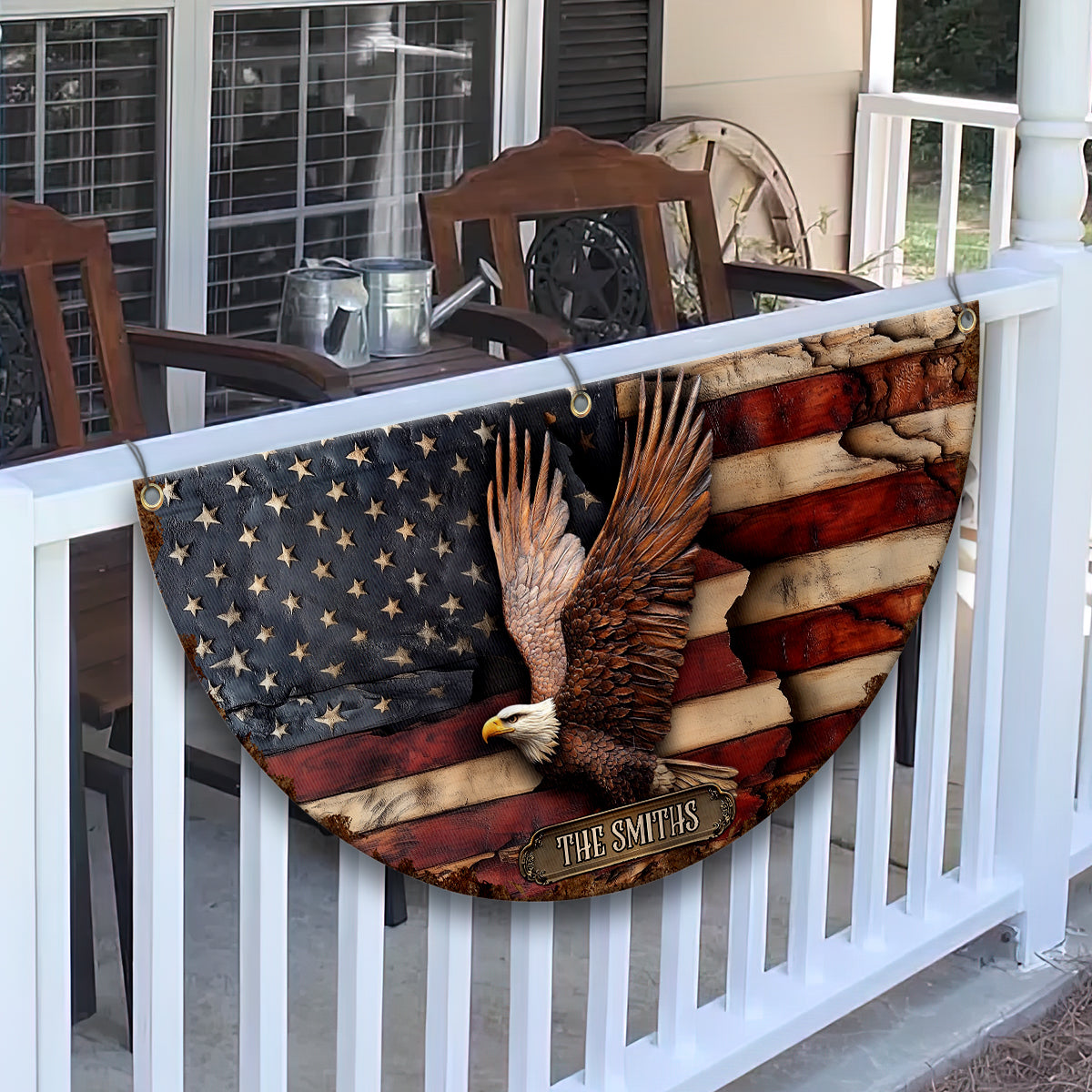 Gott segne Amerika – Personalisierte, gefaltete Fächerflagge zum Unabhängigkeitstag/4. Juli