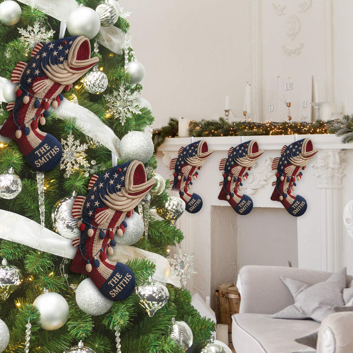 250 Jahre Geschenk für Angelliebhaber - Personalisierte Weihnachtsstrumpf in Fischform