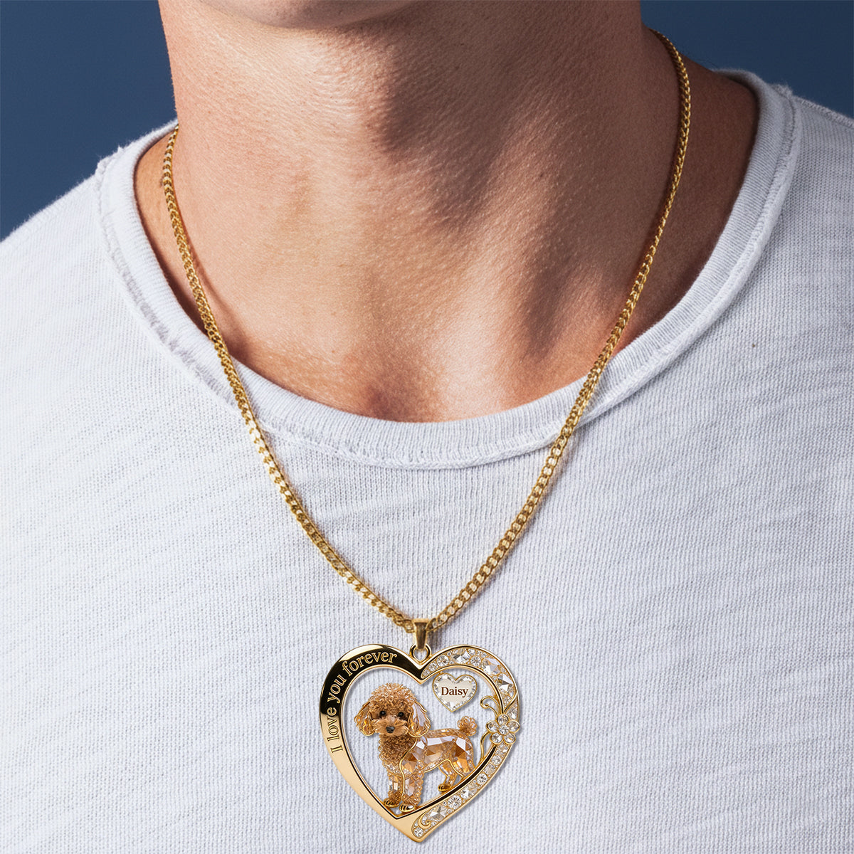 Ich liebe dich für immer – Foto hochladen & sofort in der Vorschau ansehen – Personalisierte Hundeanhänger-Halskette aus Metall