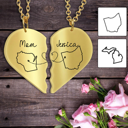 Miles Apart But Close At Heart - Personalized Mother Matching Pendant Necklace