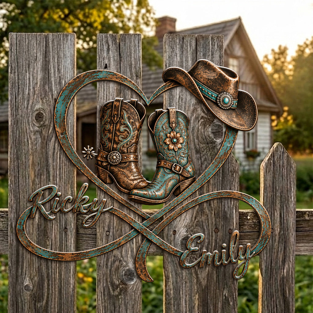 Cowboy & Cowgirl Paar Schlafzimmer Dekor, Bauernhaus Dekor - Personalisierte Western 3D Gedruckte Metalltafel