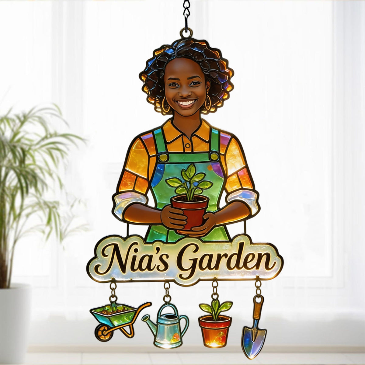 Personalisierter Fotohänger - Individueller Gartenfenster-Sonnenfänger mit Charms
