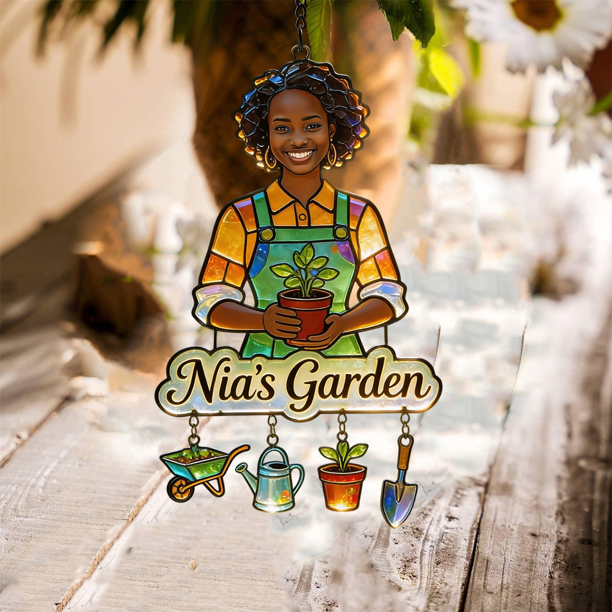 Personalisierter Fotohänger - Individueller Gartenfenster-Sonnenfänger mit Charms