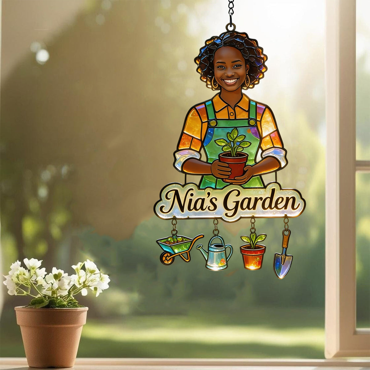 Personalisierter Fotohänger - Individueller Gartenfenster-Sonnenfänger mit Charms