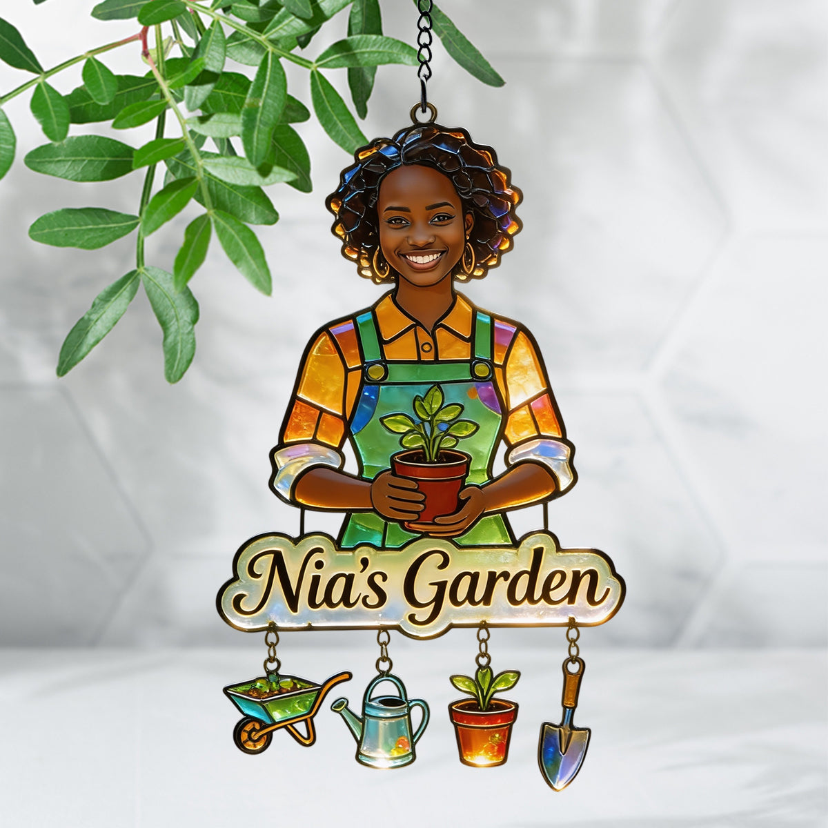 Personalisierter Fotohänger - Individueller Gartenfenster-Sonnenfänger mit Charms