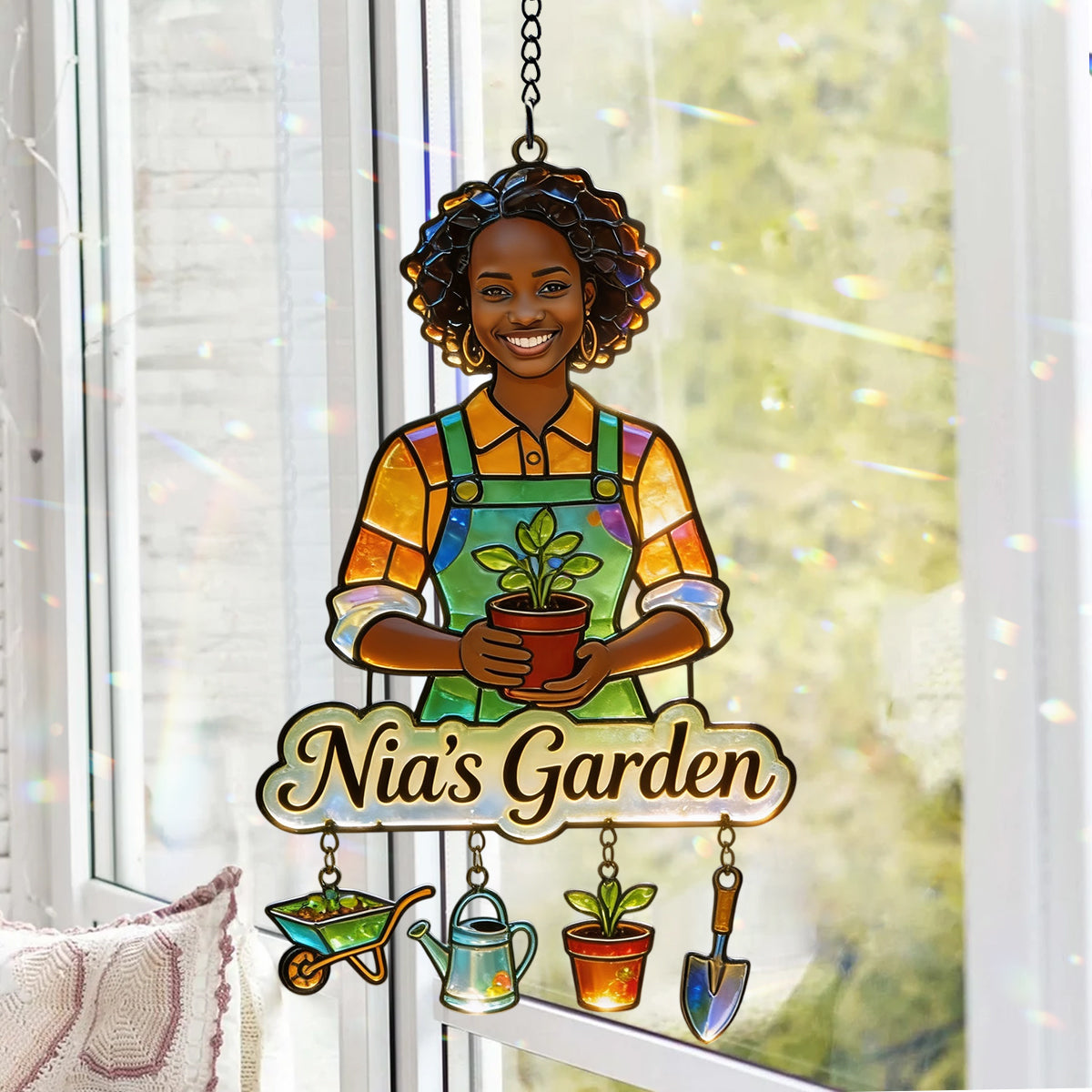 Personalisierter Fotohänger - Individueller Gartenfenster-Sonnenfänger mit Charms