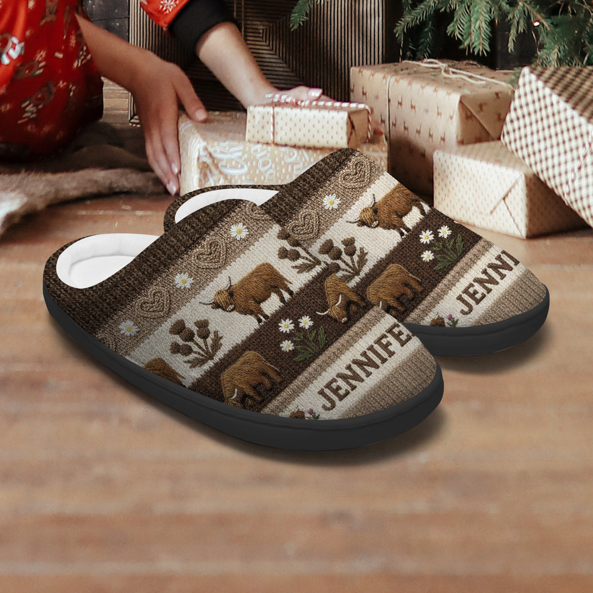 Landleben – Personalisierte Hausschuhe aus der Hochlandkuh-Region