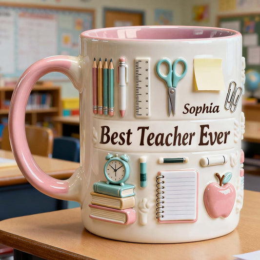 Bester Lehrer aller Zeiten – Personalisierte Tasse und Untersetzer mit Lehrermotiv