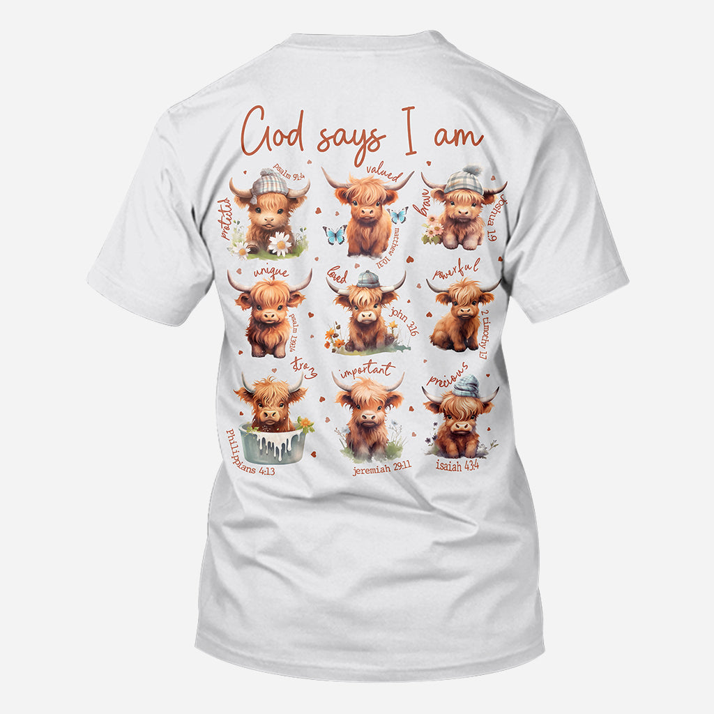 God Says I Am - Personalized Highland Cow All Over Shirt