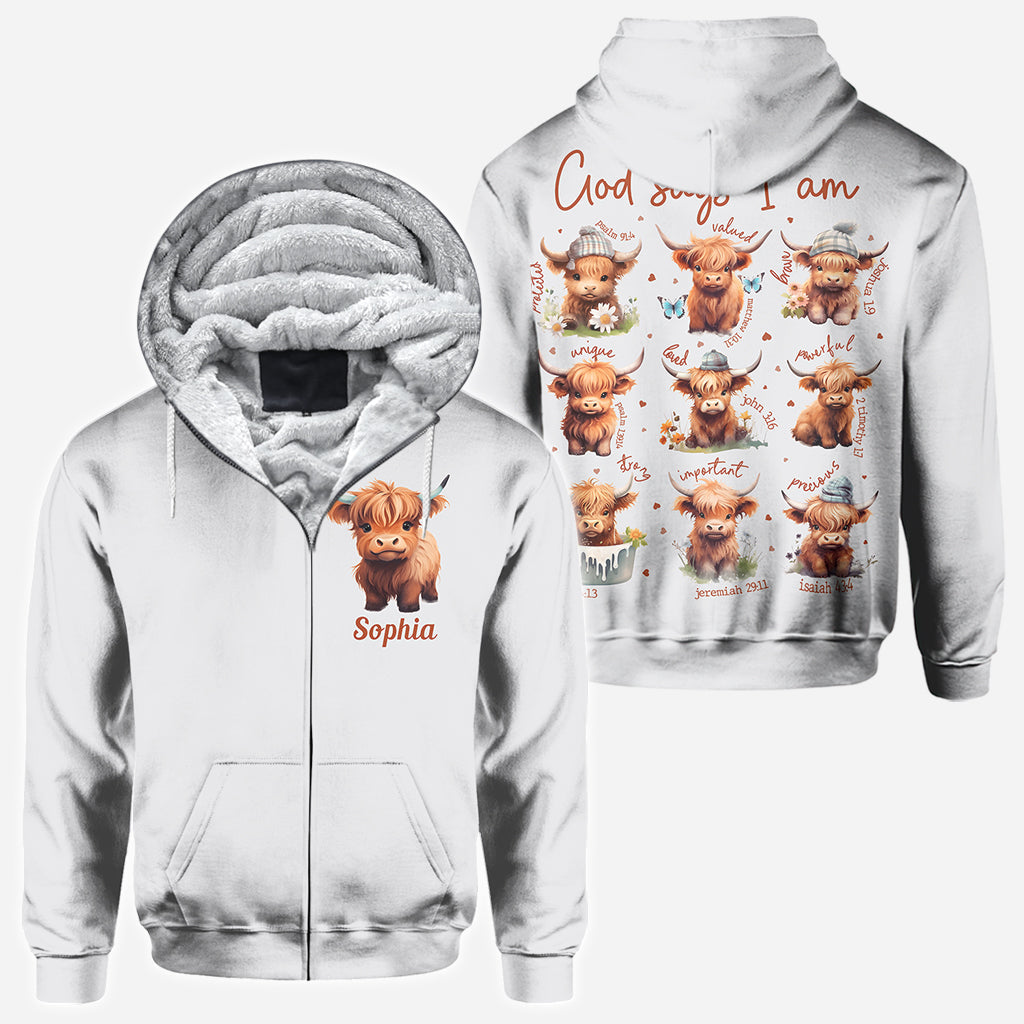 God Says I Am - Personalized Highland Cow All Over Shirt