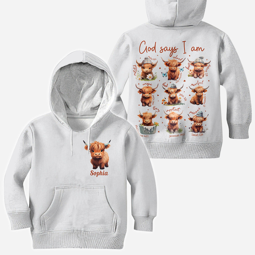 God Says I Am - Personalized Highland Cow All Over Shirt