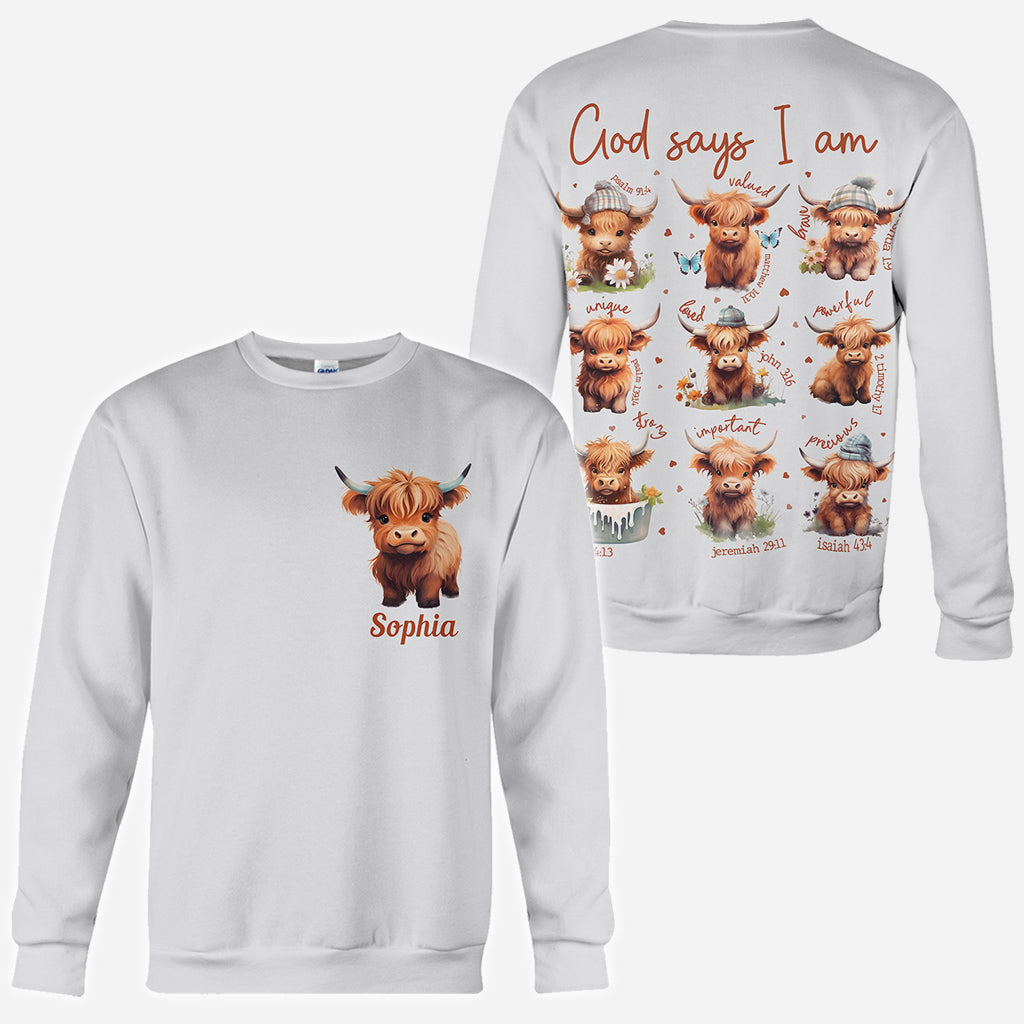 God Says I Am - Personalized Highland Cow All Over Shirt
