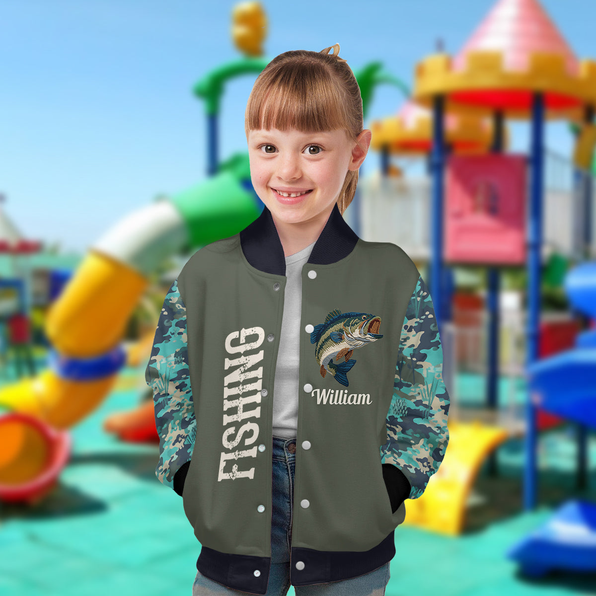 Cool Fishing – Personalisierte Angel-Collegejacke