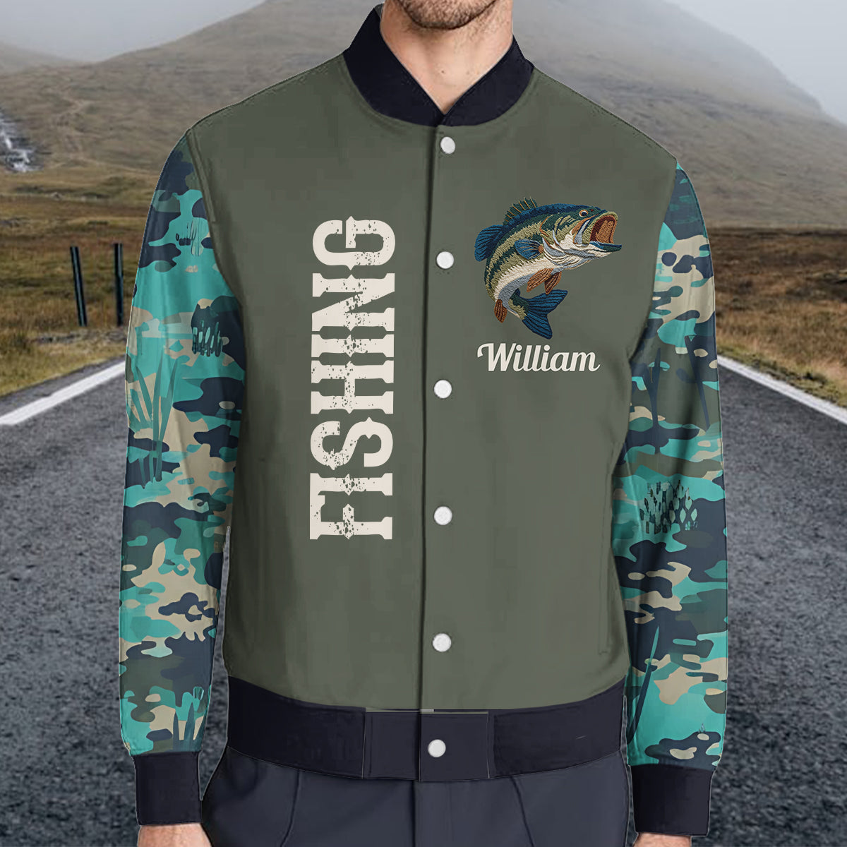 Cool Fishing – Personalisierte Angel-Collegejacke