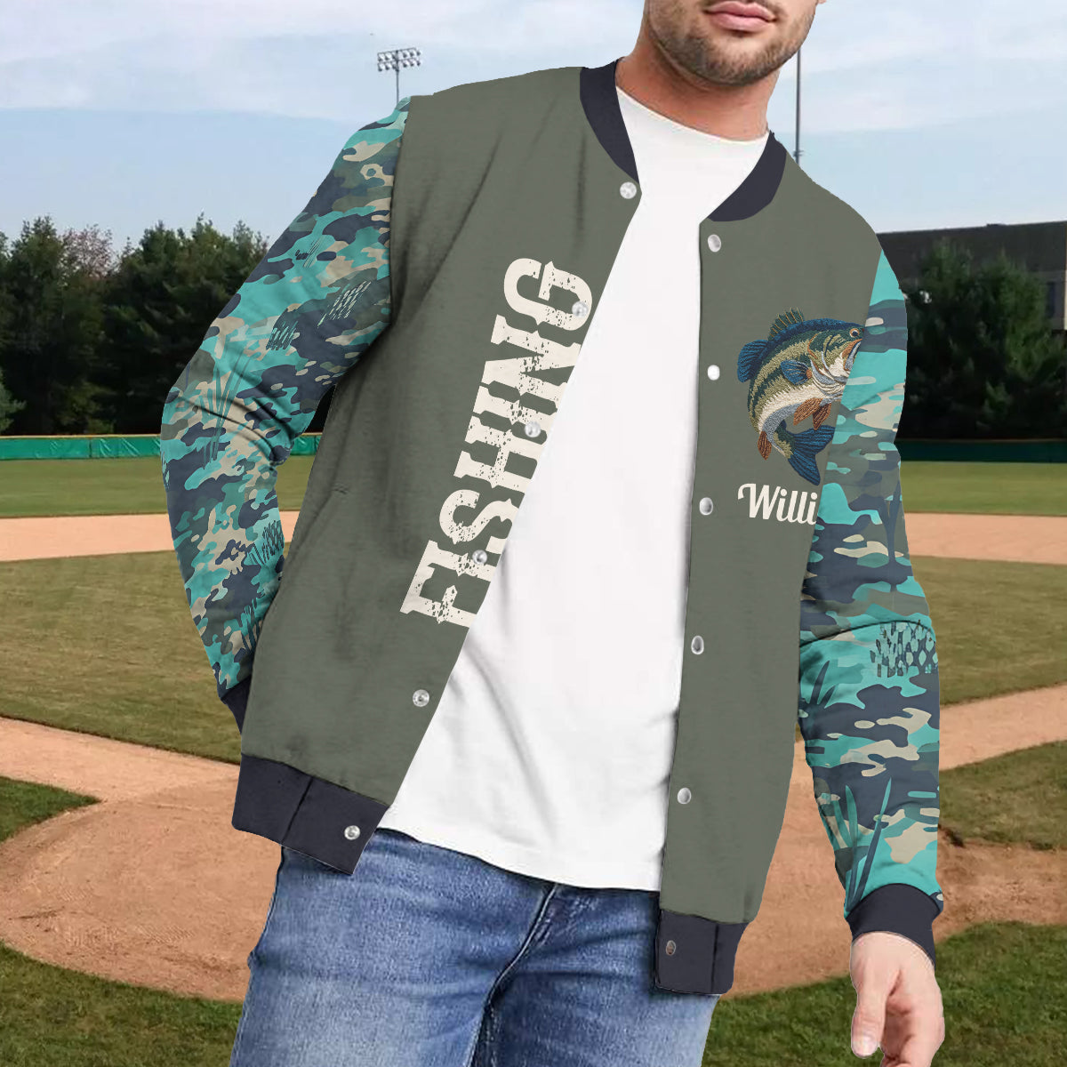 Cool Fishing – Personalisierte Angel-Collegejacke