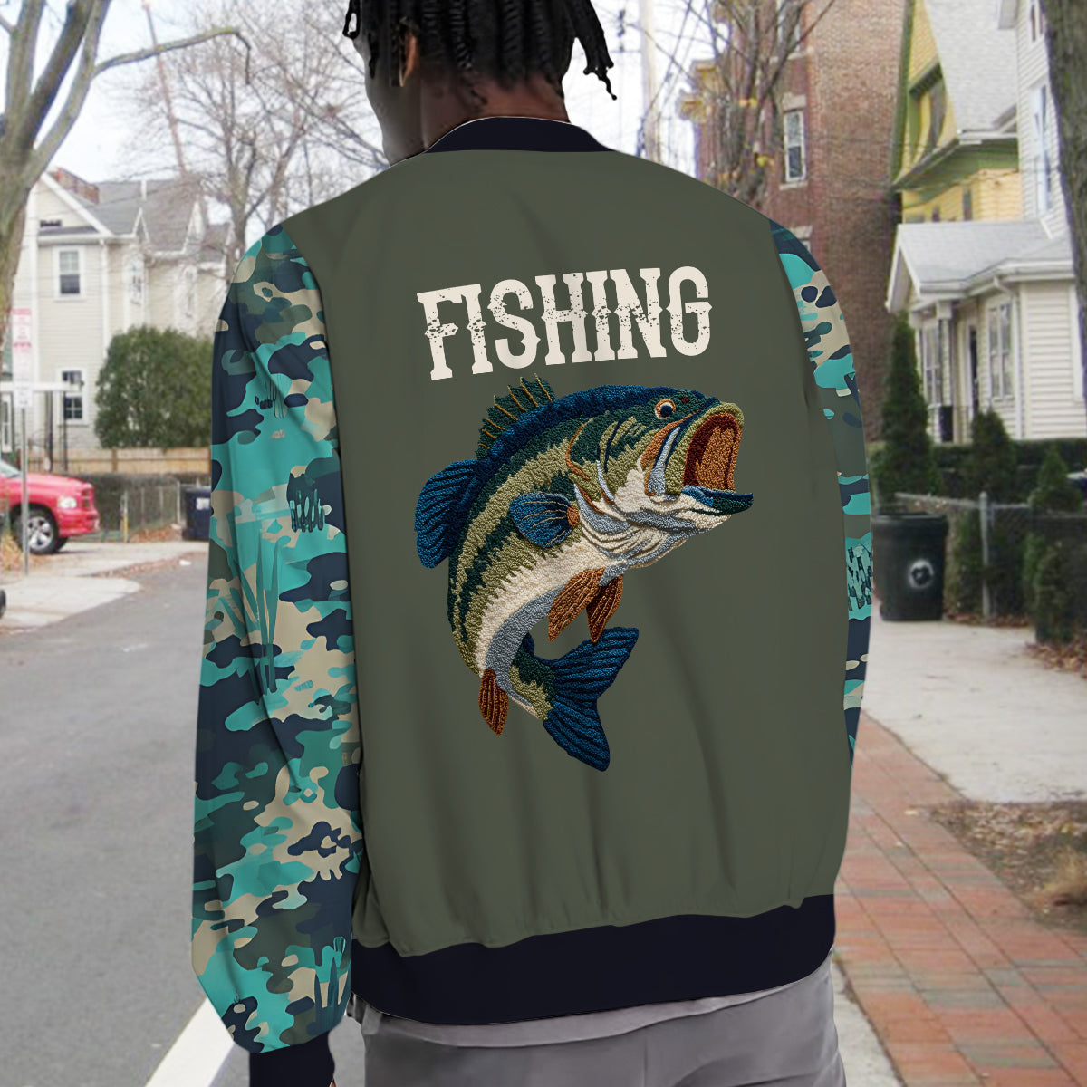 Cool Fishing – Personalisierte Angel-Collegejacke