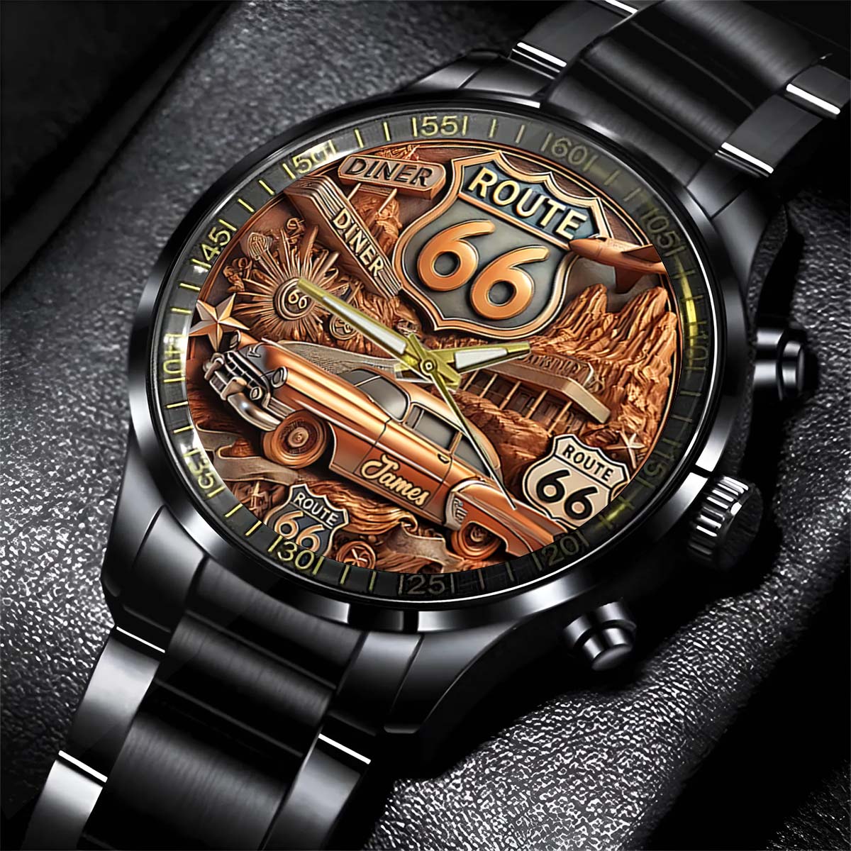Vintage Route 66 - Personalisierte Muscle-Car-Handuhr