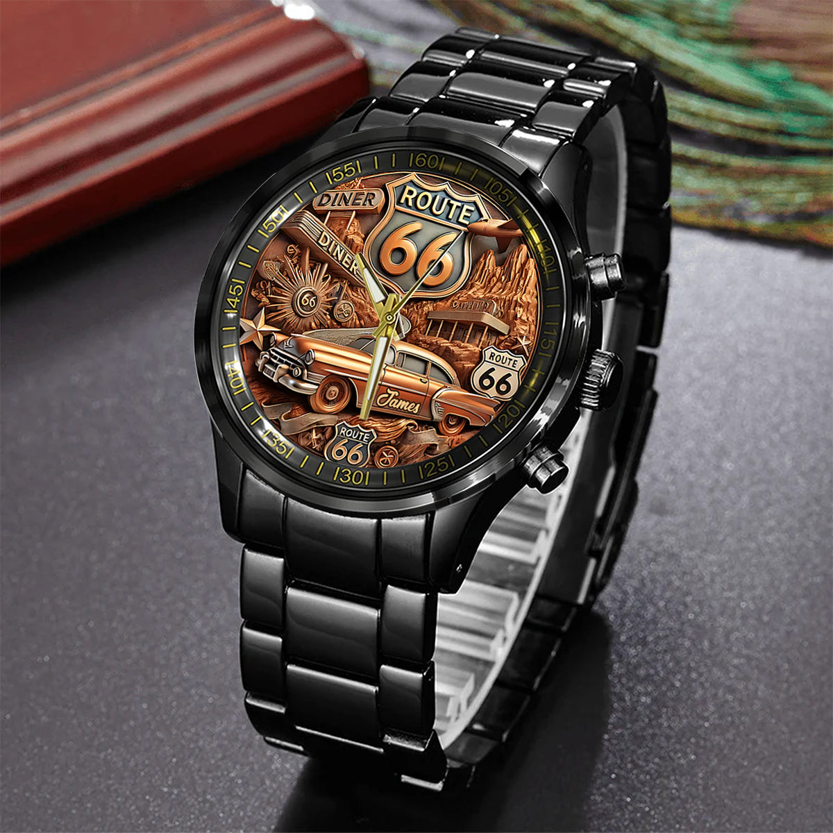 Vintage Route 66 - Personalisierte Muscle-Car-Handuhr