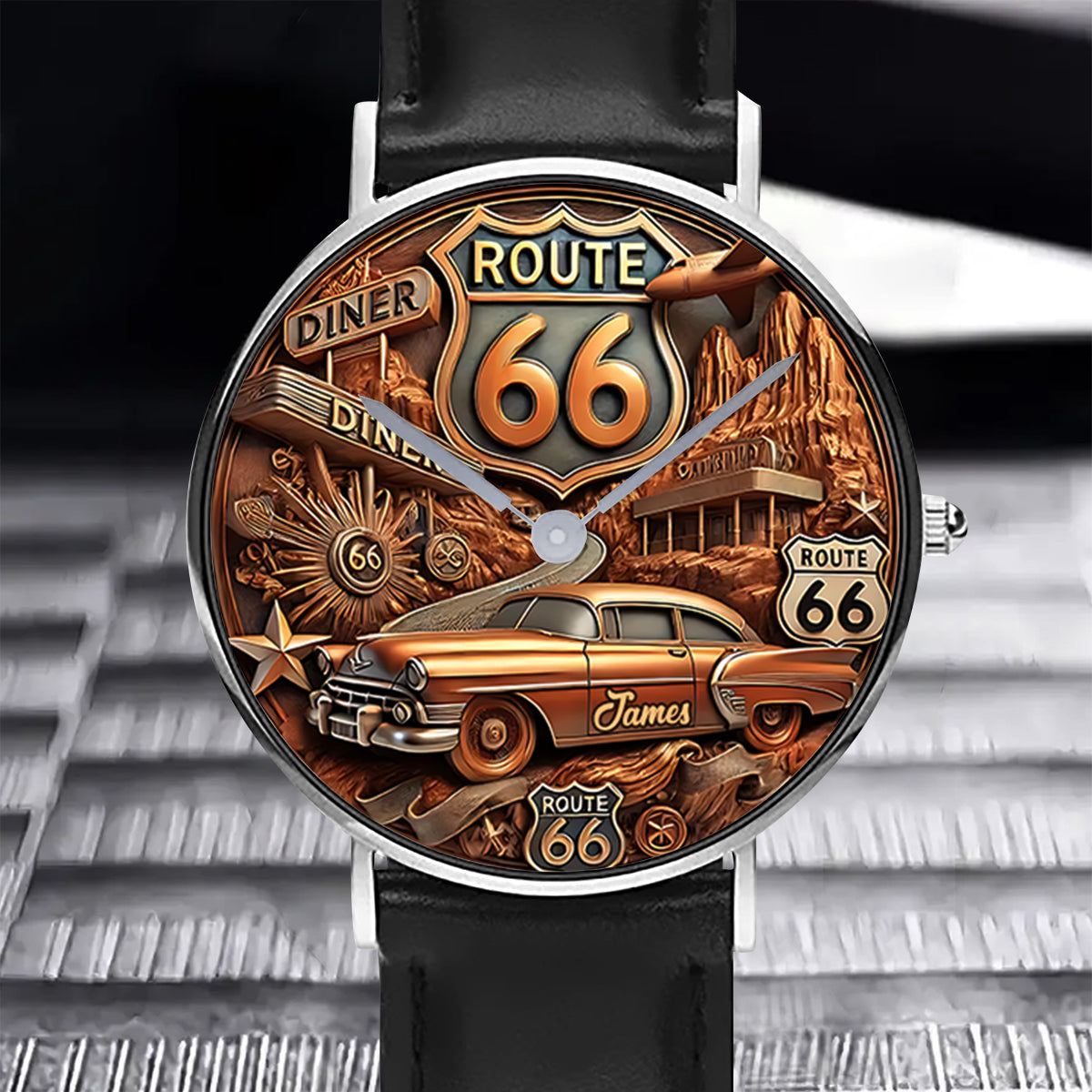 Vintage Route 66 - Personalisierte Muscle-Car-Handuhr