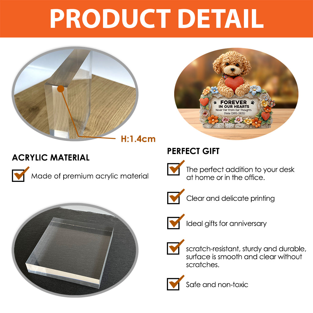 Für immer in unseren Herzen – personalisierte Acrylplakette in Hundeform