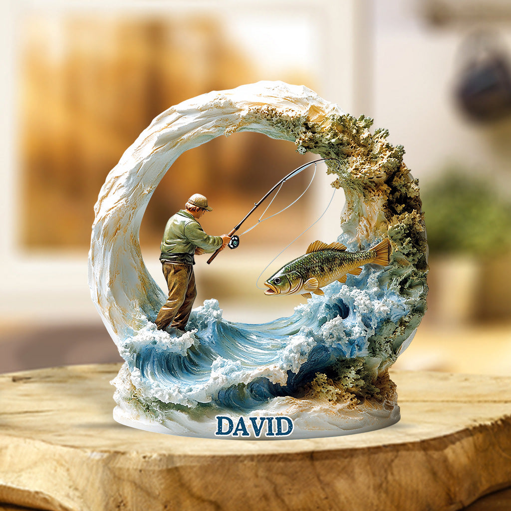 Anglerleben – Personalisierte Acrylplakette in individueller Angelform