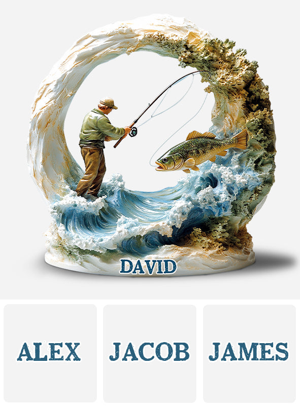 Anglerleben – Personalisierte Acrylplakette in individueller Angelform