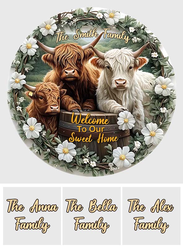Welcome To Our Sweet Home - Personalized Highland Cow Round Rug