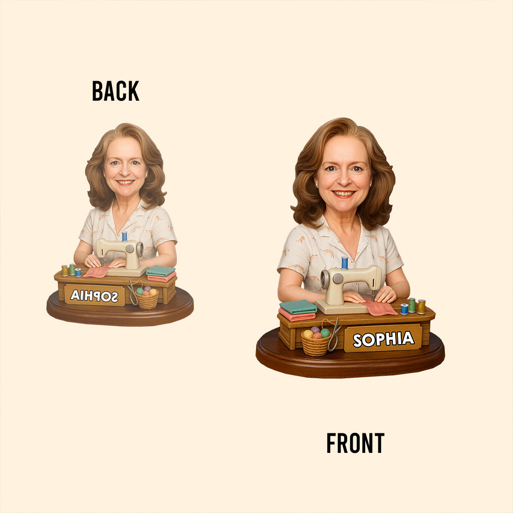 Einfach eine Frau, die das Nähen liebt – personalisierte Acrylplakette in individueller Form