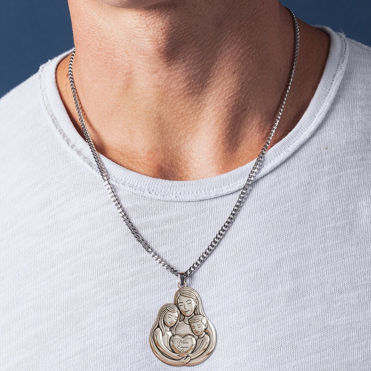 Love Mom - Personalized Mother Shaped Metal Pendant Necklace