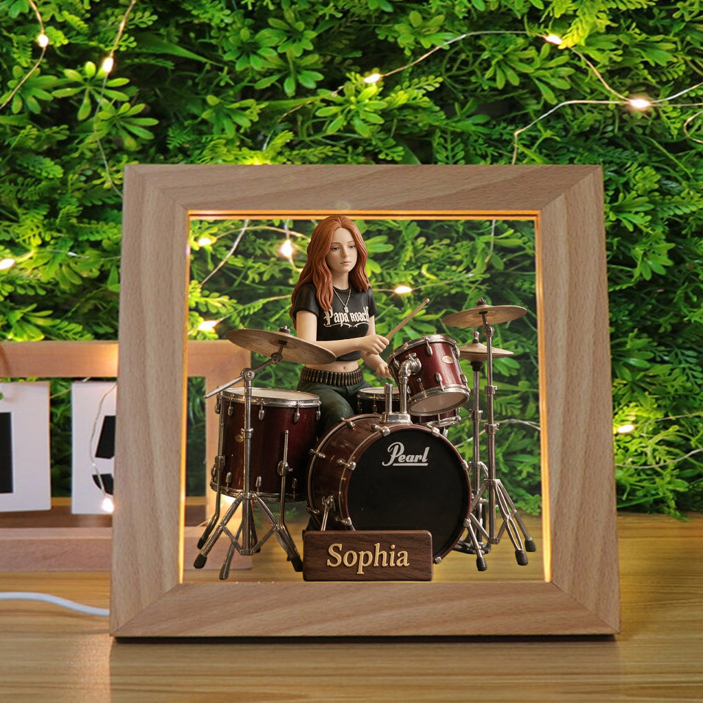 Custom Any Photo - Personalized Drummer Wooden Frame LED Light