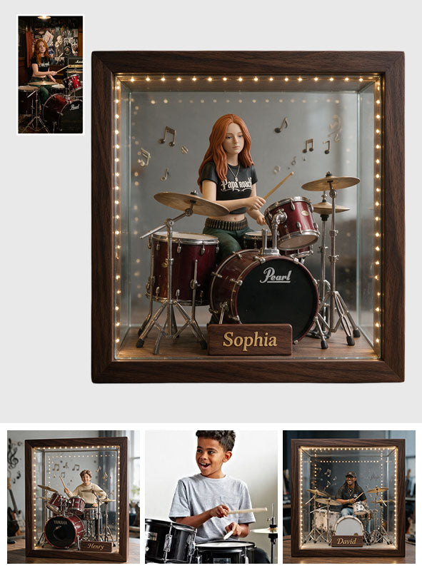 Custom Any Photo - Personalized Drummer Wooden Frame LED Light