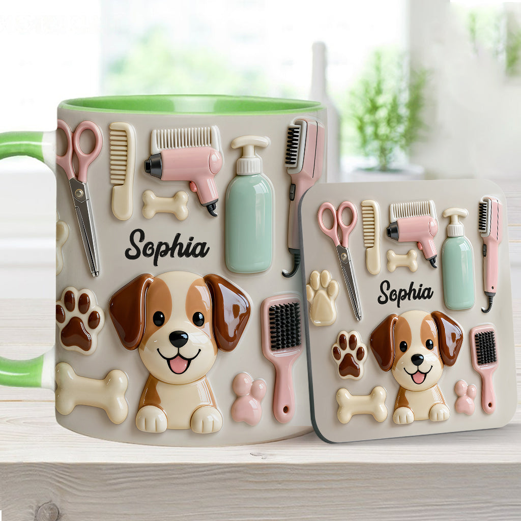 Bester Hundefriseur – Personalisierte Tasse und Untersetzer mit Hundefriseur-Motiv