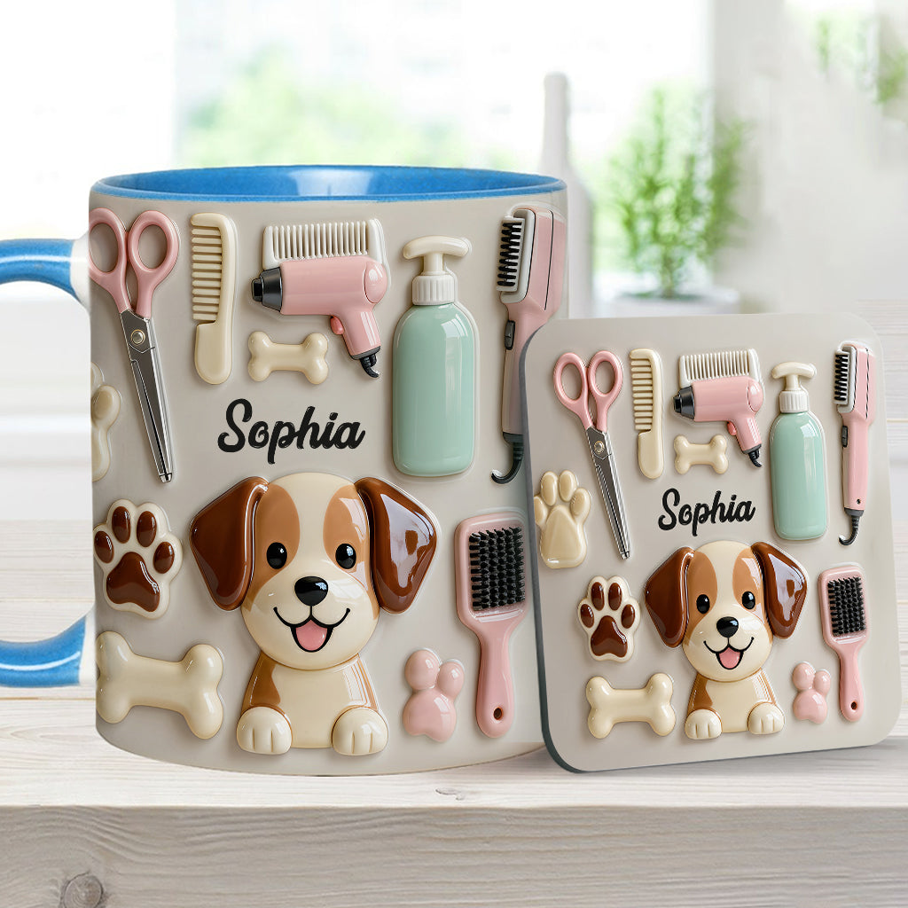 Bester Hundefriseur – Personalisierte Tasse und Untersetzer mit Hundefriseur-Motiv