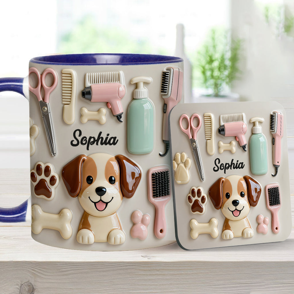Bester Hundefriseur – Personalisierte Tasse und Untersetzer mit Hundefriseur-Motiv