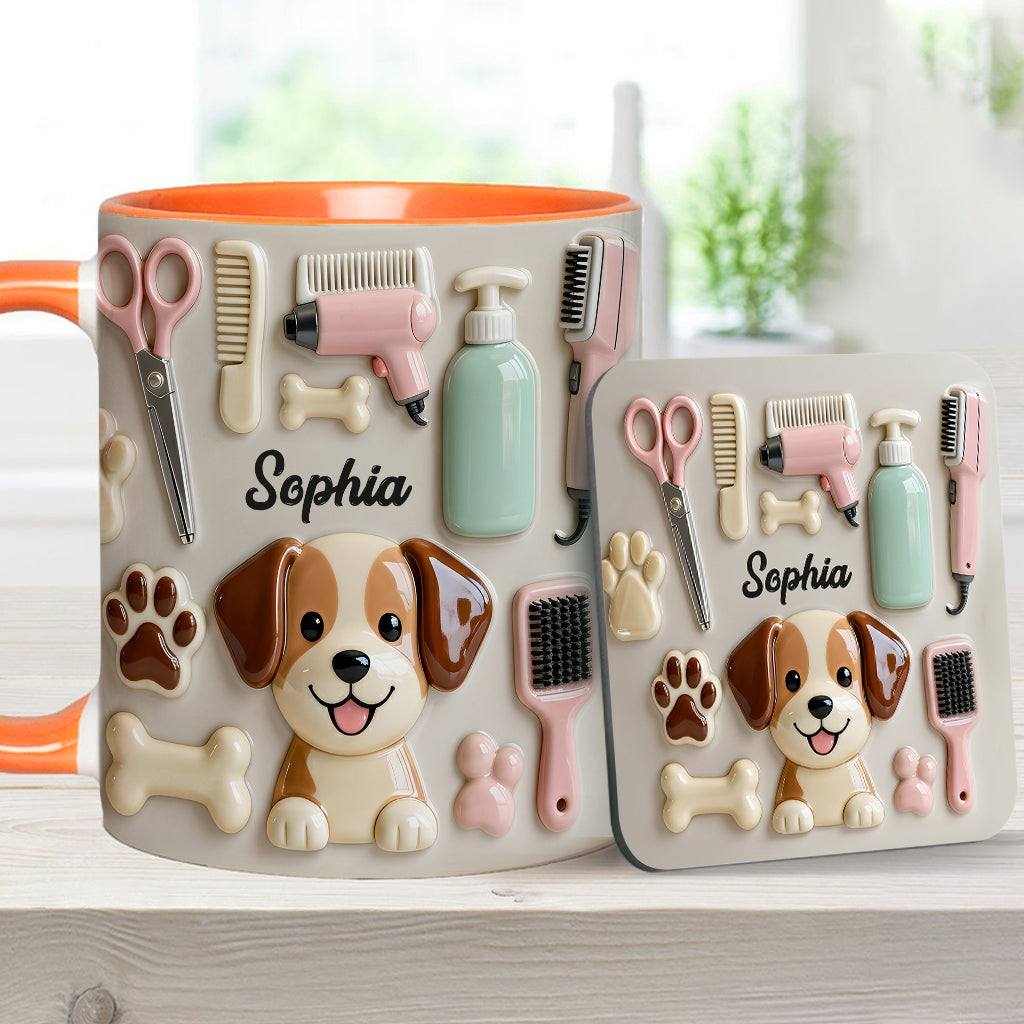 Bester Hundefriseur – Personalisierte Tasse und Untersetzer mit Hundefriseur-Motiv