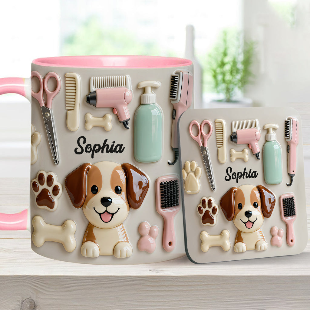 Bester Hundefriseur – Personalisierte Tasse und Untersetzer mit Hundefriseur-Motiv