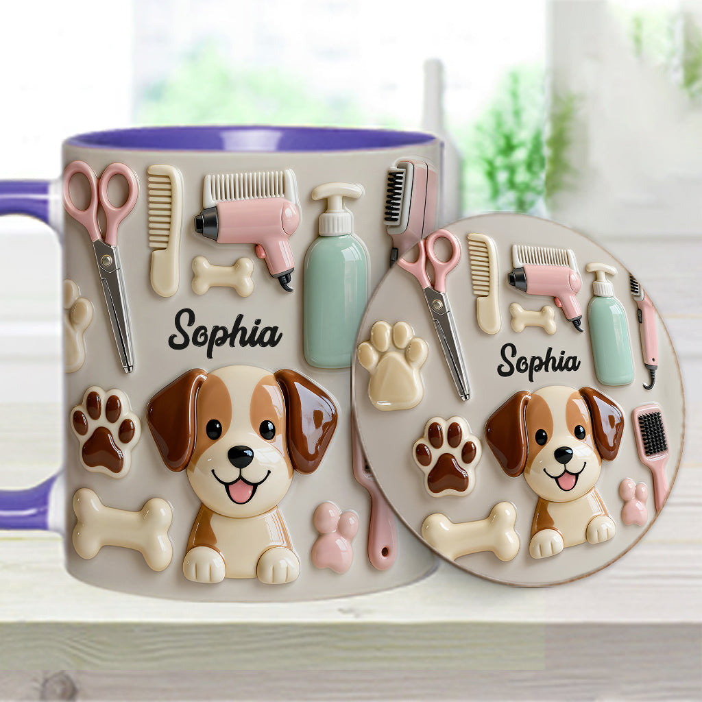 Bester Hundefriseur – Personalisierte Tasse und Untersetzer mit Hundefriseur-Motiv