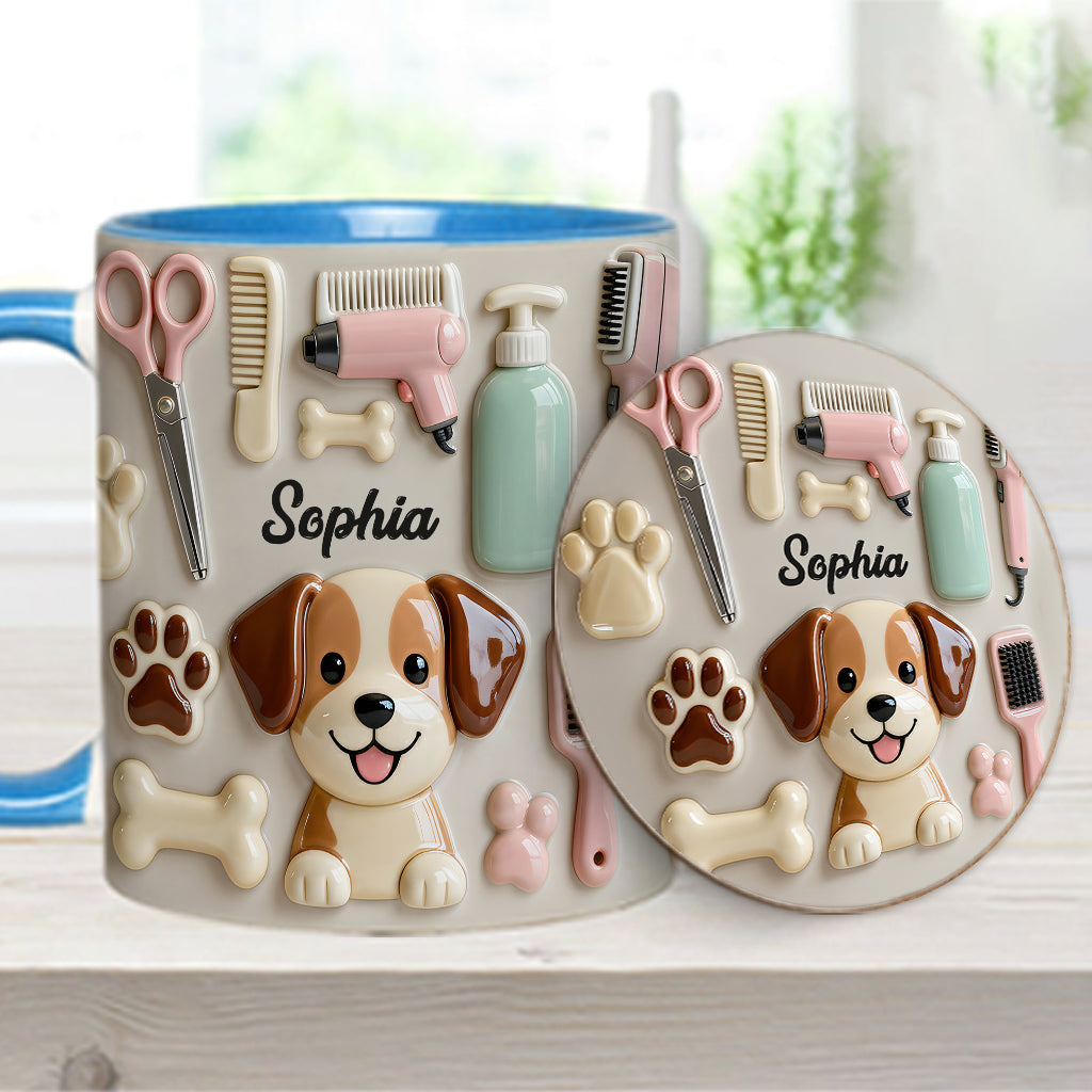Bester Hundefriseur – Personalisierte Tasse und Untersetzer mit Hundefriseur-Motiv