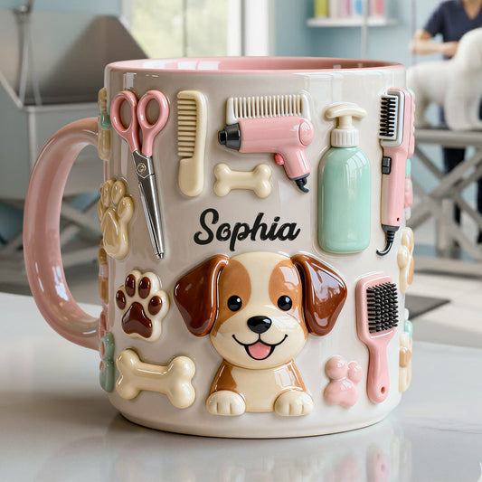 Bester Hundefriseur – Personalisierte Tasse und Untersetzer mit Hundefriseur-Motiv