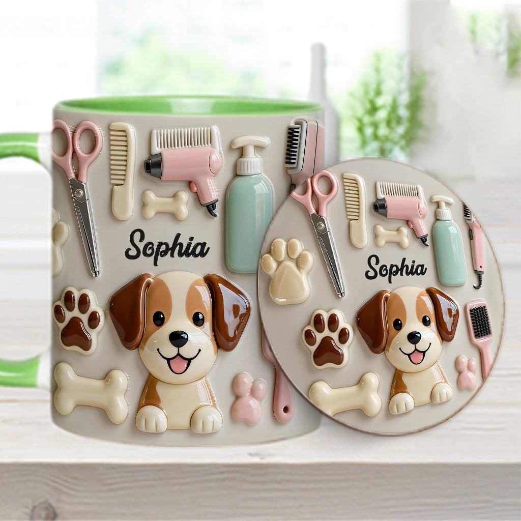 Bester Hundefriseur – Personalisierte Tasse und Untersetzer mit Hundefriseur-Motiv