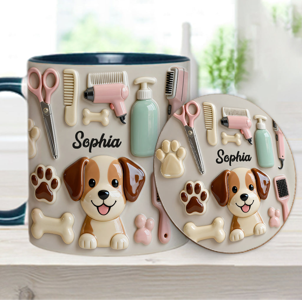Bester Hundefriseur – Personalisierte Tasse und Untersetzer mit Hundefriseur-Motiv