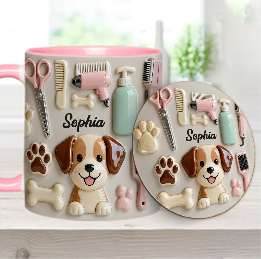 Bester Hundefriseur – Personalisierte Tasse und Untersetzer mit Hundefriseur-Motiv