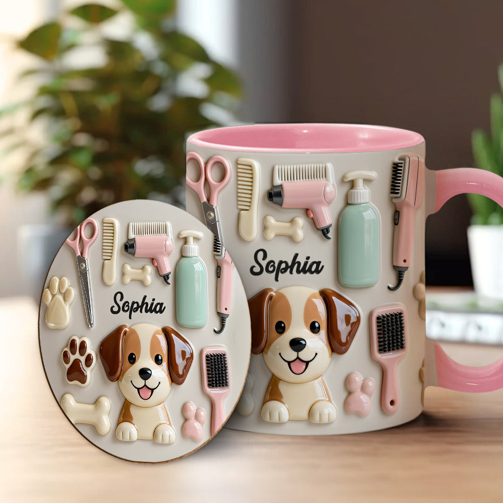 Bester Hundefriseur – Personalisierte Tasse und Untersetzer mit Hundefriseur-Motiv