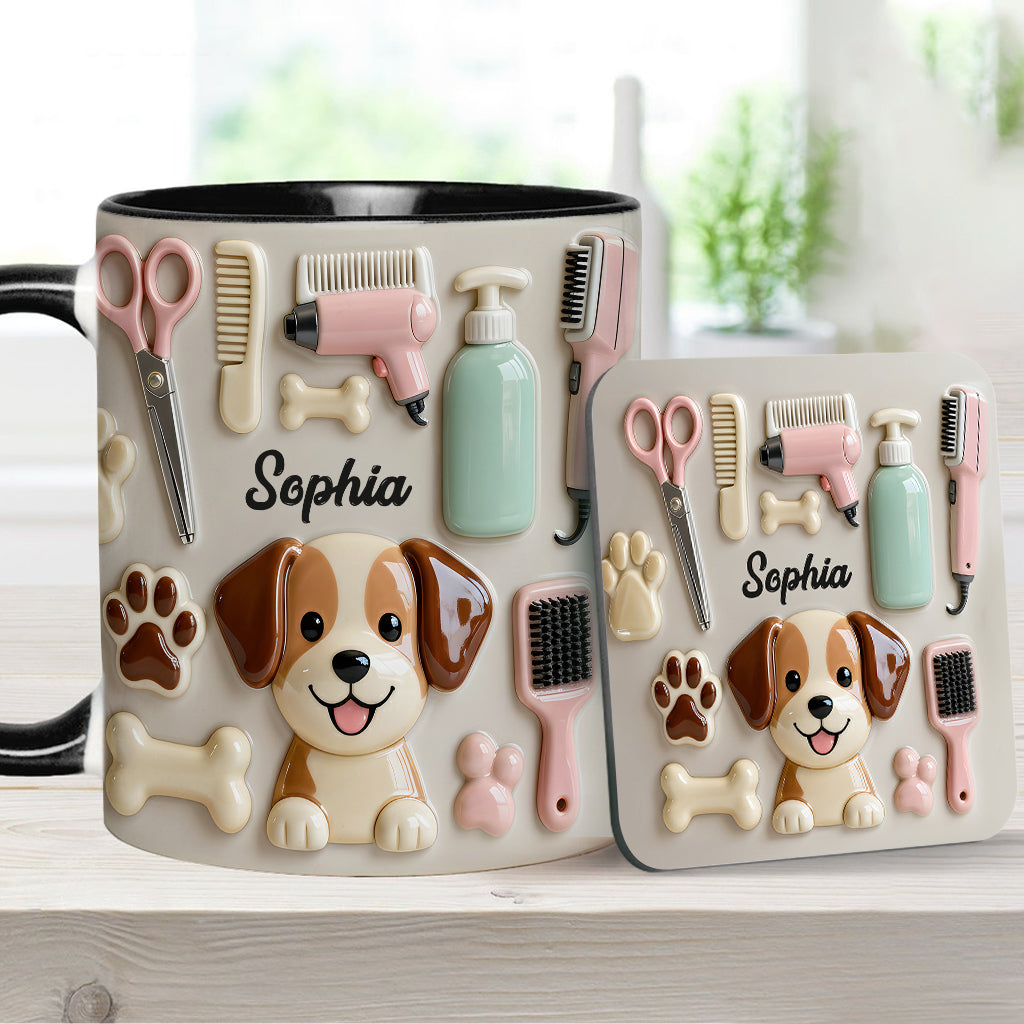 Bester Hundefriseur – Personalisierte Tasse und Untersetzer mit Hundefriseur-Motiv